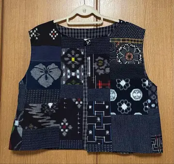 기모노 리메이크 탕 등 목화 패치워크 베스트 리버서블 M~L 사이즈