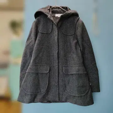 폴앤조 그레이 후드 부착 울 혼방 코트