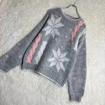 L 니트 스웨터 케이블 노르딕풍 눈꽃송이 포근한 두꺼운 원단