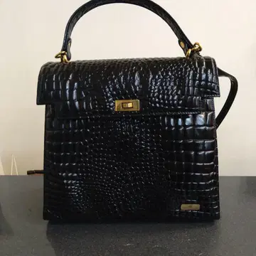 블랙 크로커다일풍 인조 가죽 핸드백