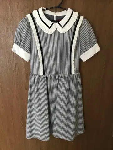 스트라이프 프릴 옷깃 반팔 원피스