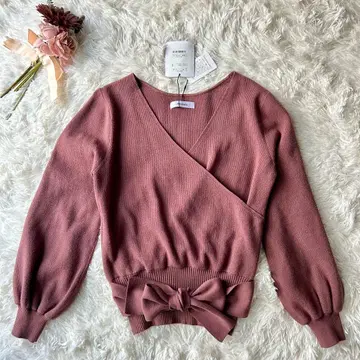미사용 새상품 Mystrada V넥 허리 리본 니트 스웨터 카슈쿨