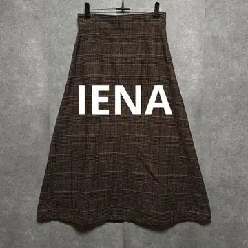 IENA 울 체크 스커트 브라운