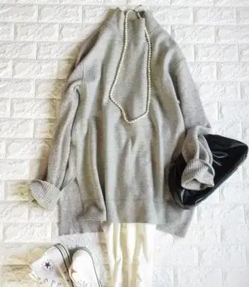 투모로우랜드 맥피 전후 이소재 절개 콤비 롱 니트 라이트 그레이