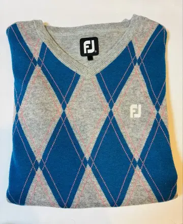 XL 사이즈 풋 조이 V넥 울 혼방 아가일 니트