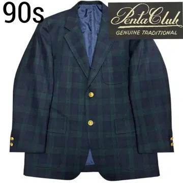 90s PENTA CLUB 골드 버튼 자켓 블랙 워치 타탄