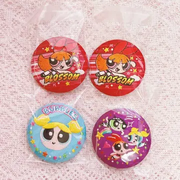 파워퍼프걸 자수 캔뱃지 4점 블로썸 버블스 집합 비스킷