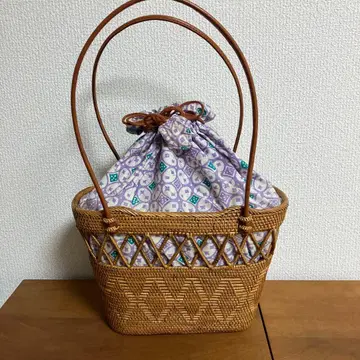 라탄 바스켓백 보라색 내부 가방 포함 아타백