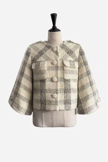 sheller check jacquard cocoon jacket
