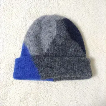 [ ZARA ] 알파카 블렌드 프린트 비니 니트 모자 M 블루 그레이