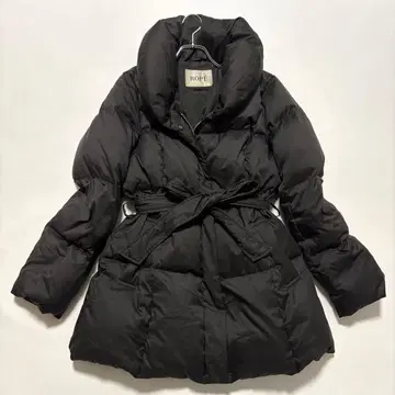 로페 [다운 90% XL 사이즈] 다운 코트 숄카라 허리끈 블랙