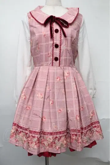 [택 포함 미개봉 새상품] LIZLISA 글렌체크 로즈 원피스 보르도