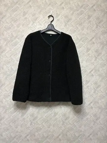 UNIQLO 블랙 보아 플리스 노카라 가디건 XL