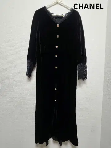 블랙 벨벳 원피스 V넥 오샤레 레이스