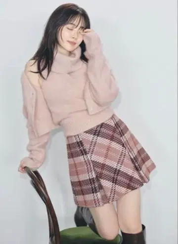 SNIDEL 로빙 체크 미니 스커트 핑크 PNK