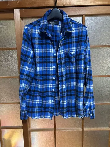NANO UNIVERSE 블루 계열 체크 긴팔 플란넬 셔츠 S