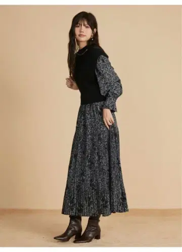 니트 베스트 레이어드 원피스