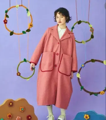 새상품급 poppy 아사기니뇨 파이핑 레트로 코쿤 코트 S