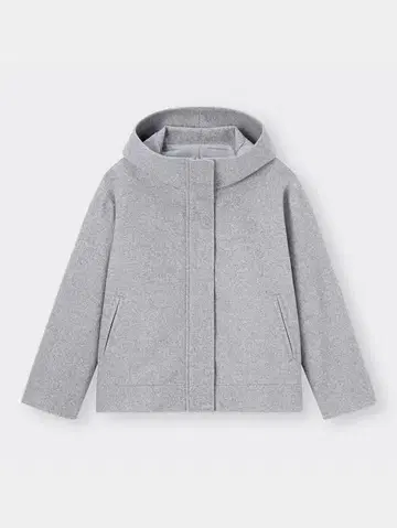 택 포함 새상품 GU 니트 멜톤 숏 후디 코트 S 사이즈 그레이