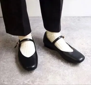 천연 가죽 키다리 아저씨 플랫 펌프스