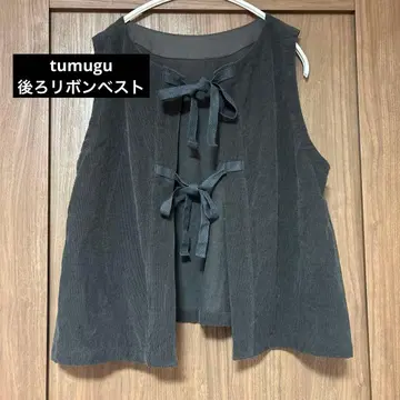 tumugu 코듀로이 뒷 리본 베스트