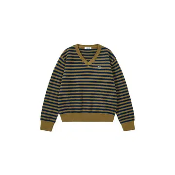 Aeae 카키 네이비 스트라이프 V넥 스웨터