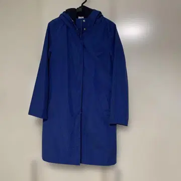 네이비 후드 부착 롱 코트