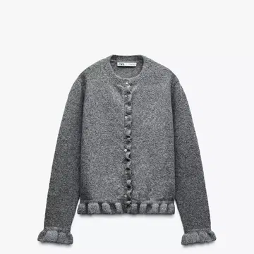 ZARA 프릴 니트 가디건 그레이