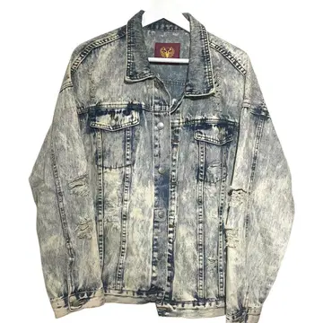 [ 데님 자켓 ] 자수 디자인 라이트 블루 L-XL 루즈핏 데미지 가공