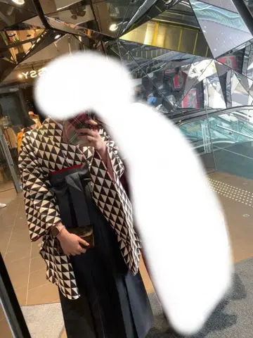 블랙 화이트 기하학 패턴 하카마 여성용 졸업식