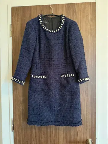 펄 트위드 원피스 드레스 네이비 S 사이즈