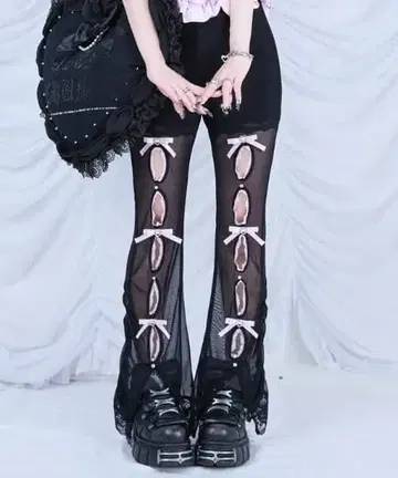 Ribbon and stone front open tulle pants