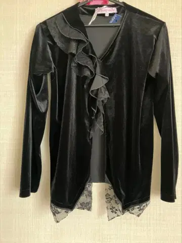 영국제 런던 세련된 블랙 벨벳풍 프릴 가디건 새상품 택 포함