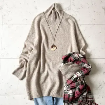 새상품급 이에나 울 일본제 홀 의류 니트 하이넥 루즈핏 F