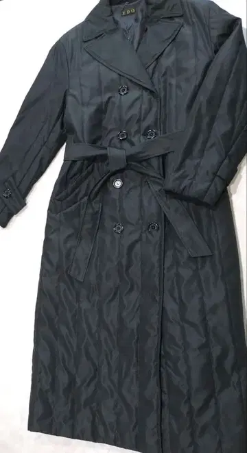 EDO 블랙 롱 코트 더블 브레스트 출퇴근 통학 오피스 심플