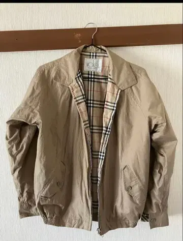 90s 베이지 집업 자켓 체크 안감 스윙탑 아메카지