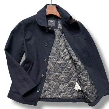 빔즈 마린 코트 퀼팅 카모 패턴 L 네이비 울 소가죽 벨트