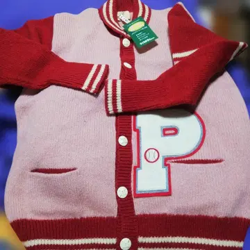 핑크하우스 바이컬러 니트 가디건 [ P ] 자수