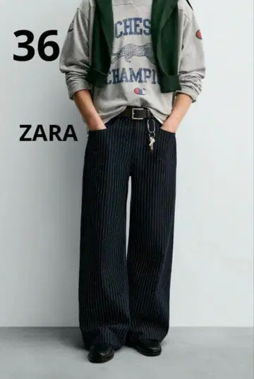 ZARA CHAMPION 스트라이프 배기 핏 청바지 36