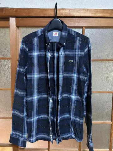 LACOSTE LIVE 네이비 체크 긴팔 셔츠 37