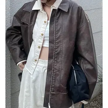 Ungrid 빈티지 인조 가죽 블루종