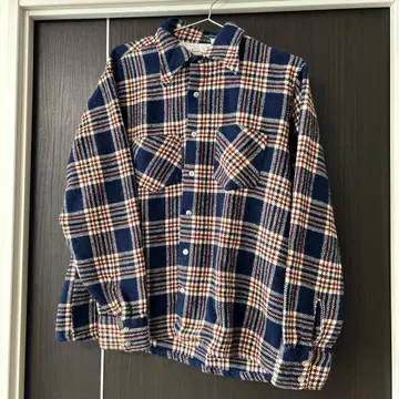 네이비 체크 무늬 플란넬 플란넬 셔츠