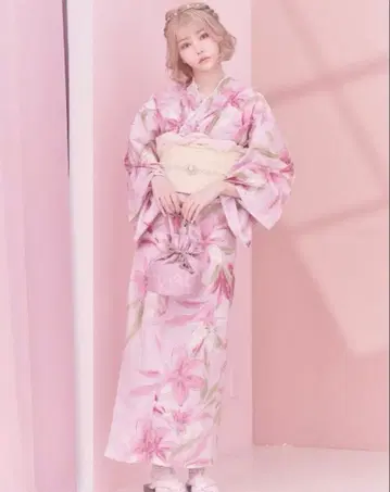 LalaTulle 유카타 핑크 백합 패턴 일본 나막신 세트