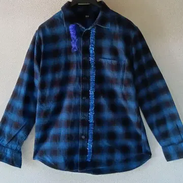 파랑과 블랙 체크 무늬 플란넬 셔츠