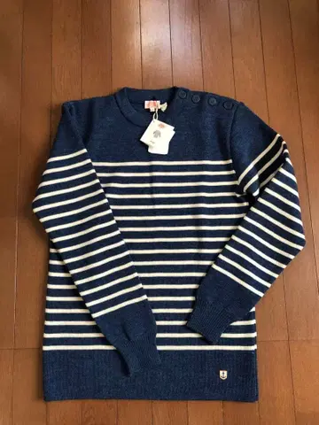 ARMOR LUX 남성용 네이비 화이트 스트라이프 니트 M