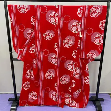 3608 소매 단품 이중 기모노 빨간색 눈꽃 무늬 폴리에스테르