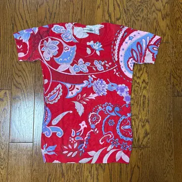 LEONARD 페이즐리 무늬 반팔 니트탑