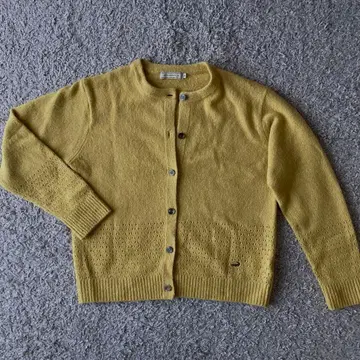 크로커다일 시스루 짜임 머스타드색 가디건