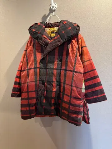 45R 나일론 다운 자켓 체크 무늬 오렌지
