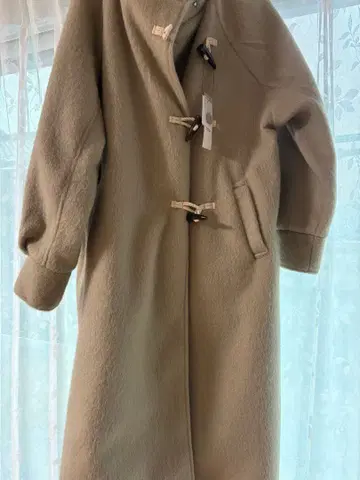 wego 스탠드 칼라 더플 샤기 롱 코트